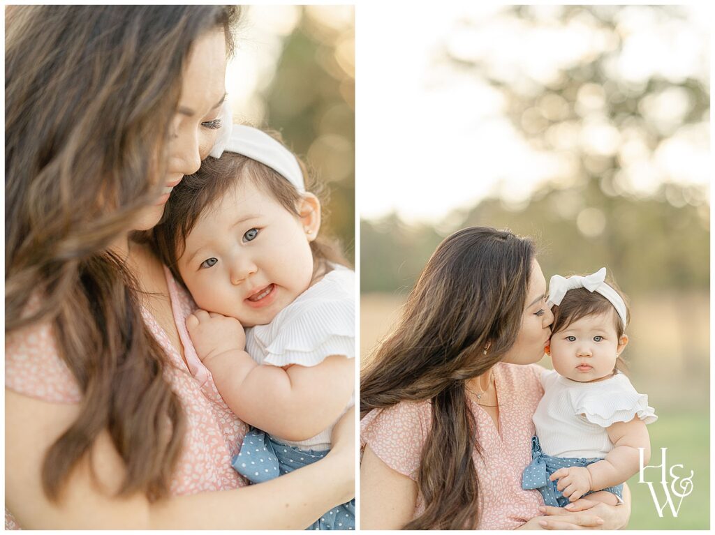 Baby girl leaning on mom