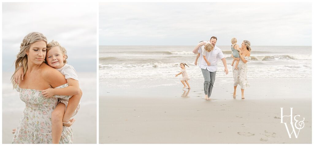 family of 5 enjoying the beach