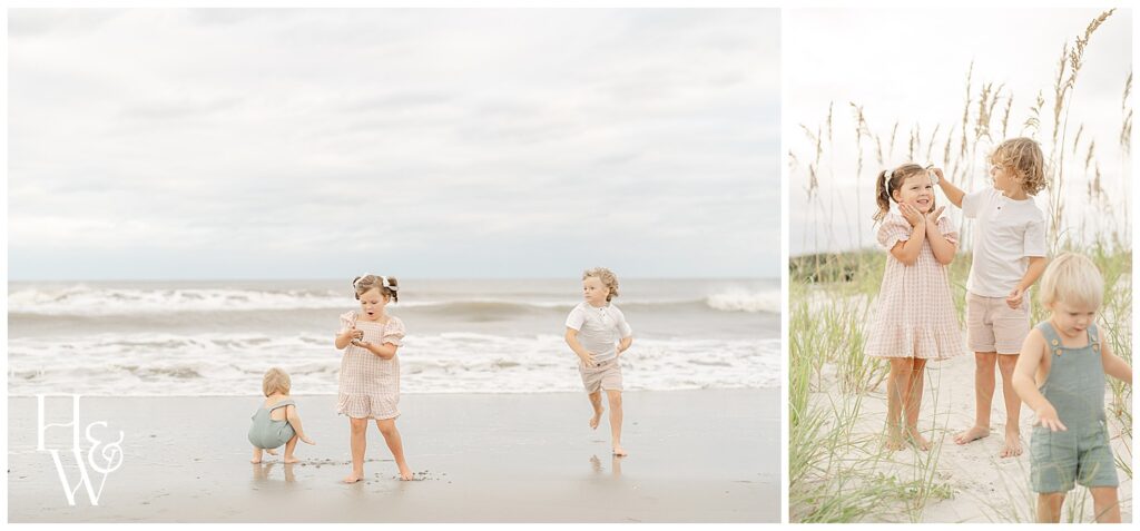 Kids playing at the beach taken by Kittery, Maine family photographer