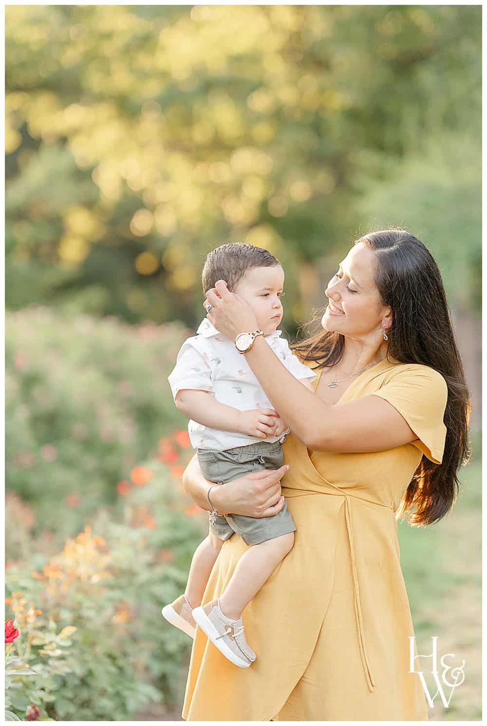 mom fixing toddler's hair