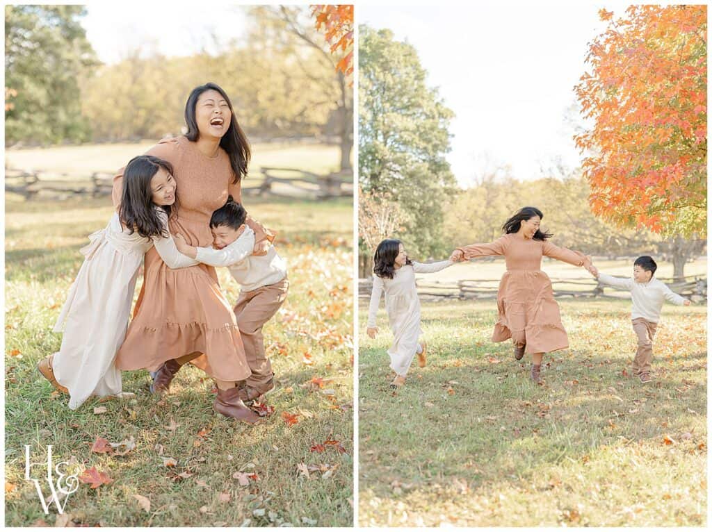 mom running with kids