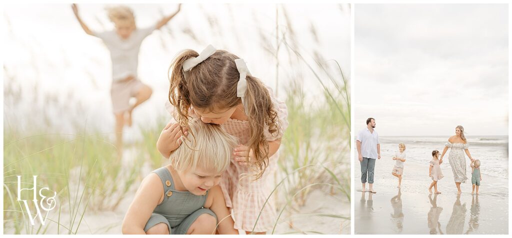 sister kissing little brother