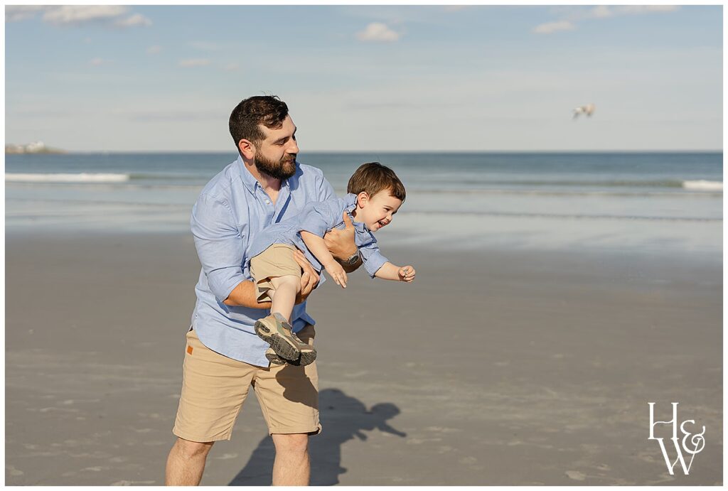 dad & son playing during York, ME fall minis