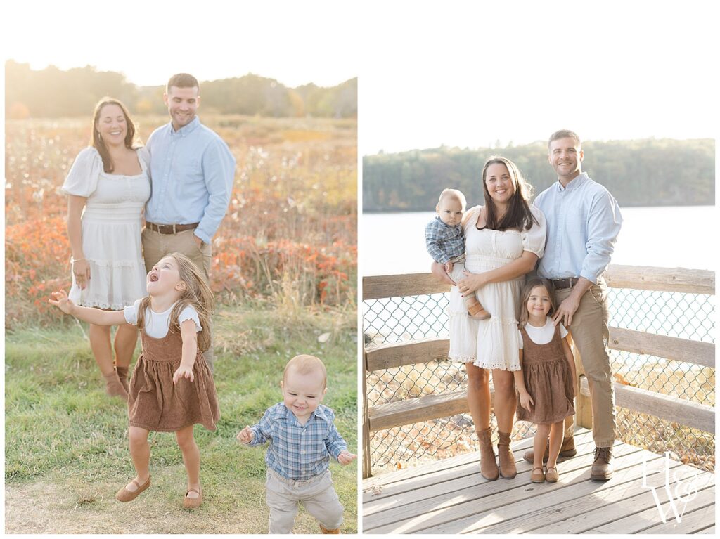 family of 4 during Durham, New Hampshire fall mini sessions