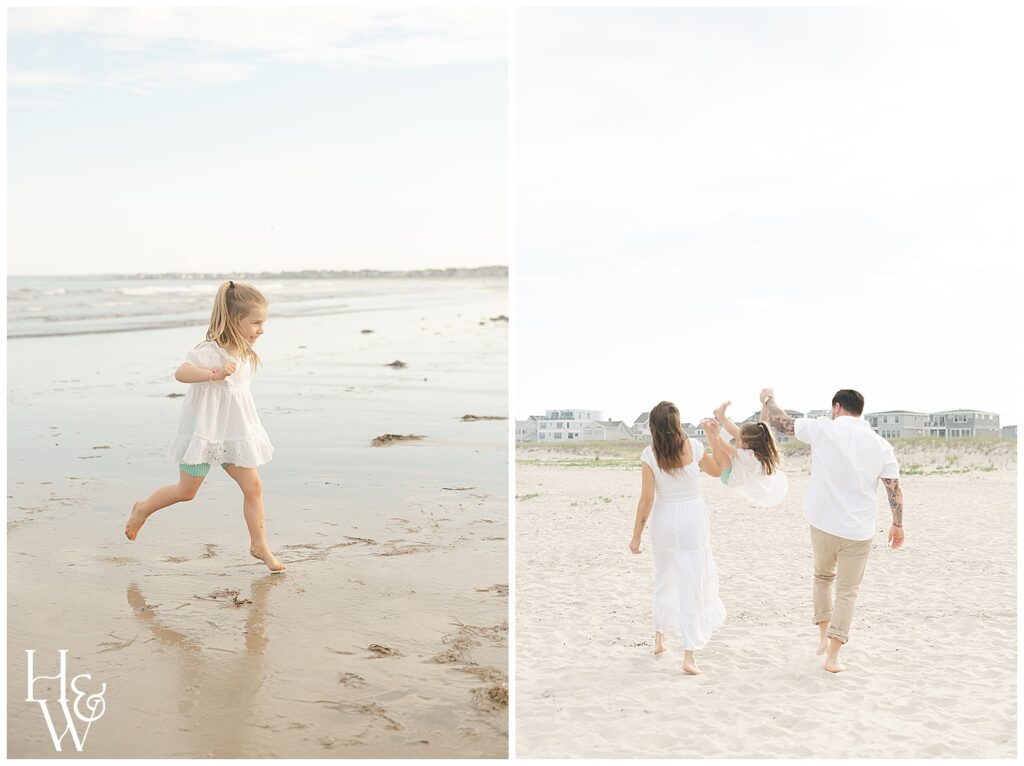 family exploring during fall mini session in Maine